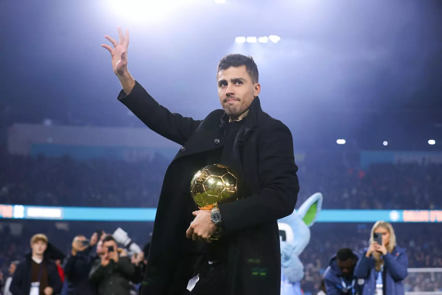 Rodri was present at the Etihad Stadium last month to commemorate his Ballon d'Or trophy win (Image: Getty)