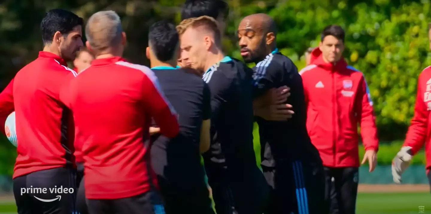 The players have a heated training ground argument.