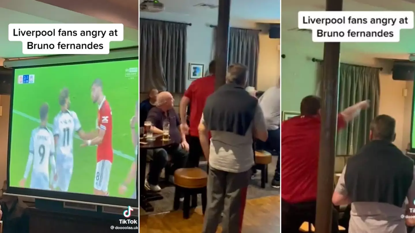Footage of Bruno Fernandes rattling pub full of Liverpool fans has gone viral