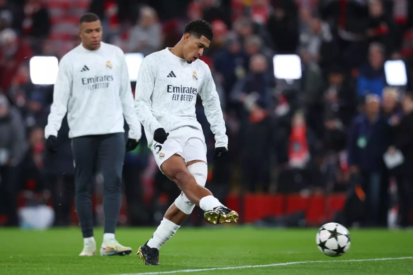 Kylian Mbappe and Jude Bellingham pictured before Real Madrid's Champions League fixture against Liverpool (Image: Getty)