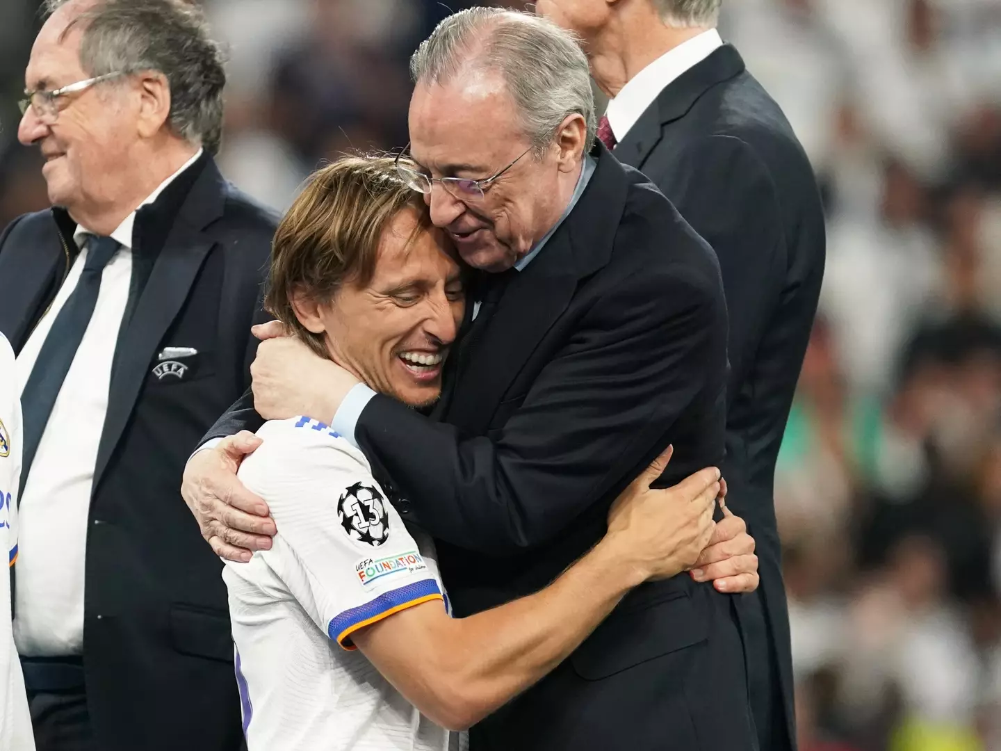 Real Madrid president Florentino Perez broke down in tears following Luka Modric's final game for the club. Image: Getty