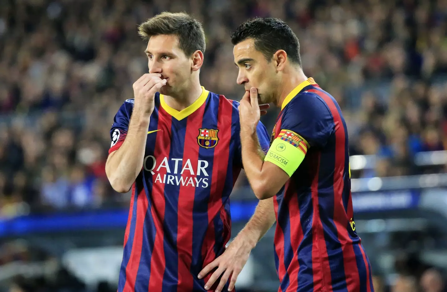 Barcelona boss Xavi (right) has spoken to Laporta about the possibility of re-signing Messi (Image: Alamy)