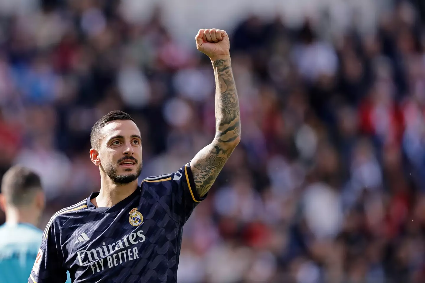 Joselu celebrates scoring a goal for Real Madrid. Image: Getty 