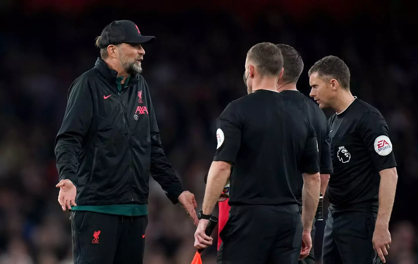 Klopp speaking to officials after the Arsenal game. (Image