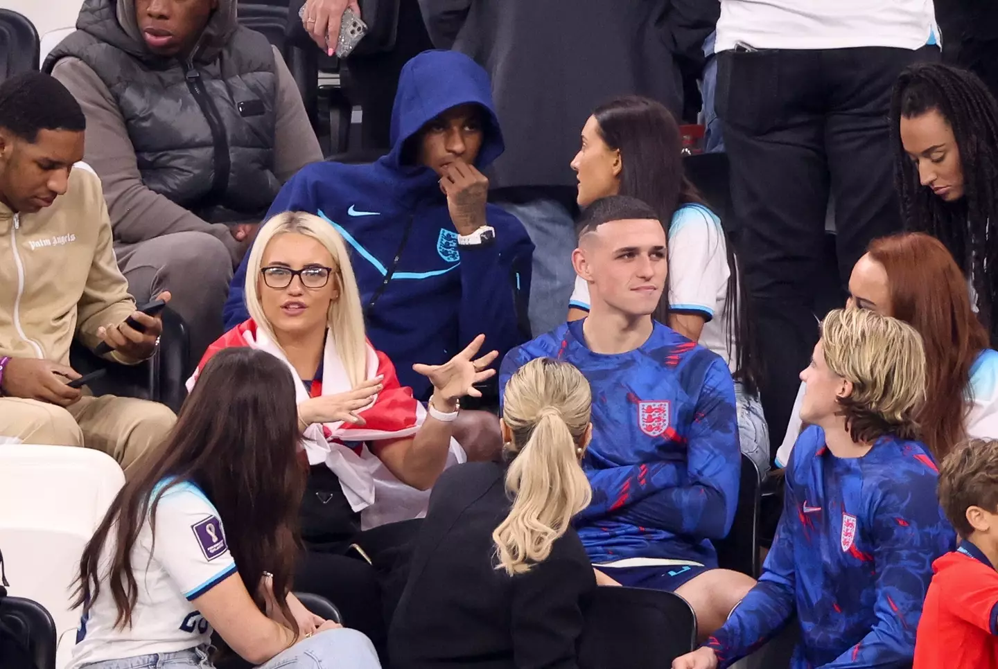 Phil Foden and Rebecca Cooke at the 2022 World Cup. Image: Getty