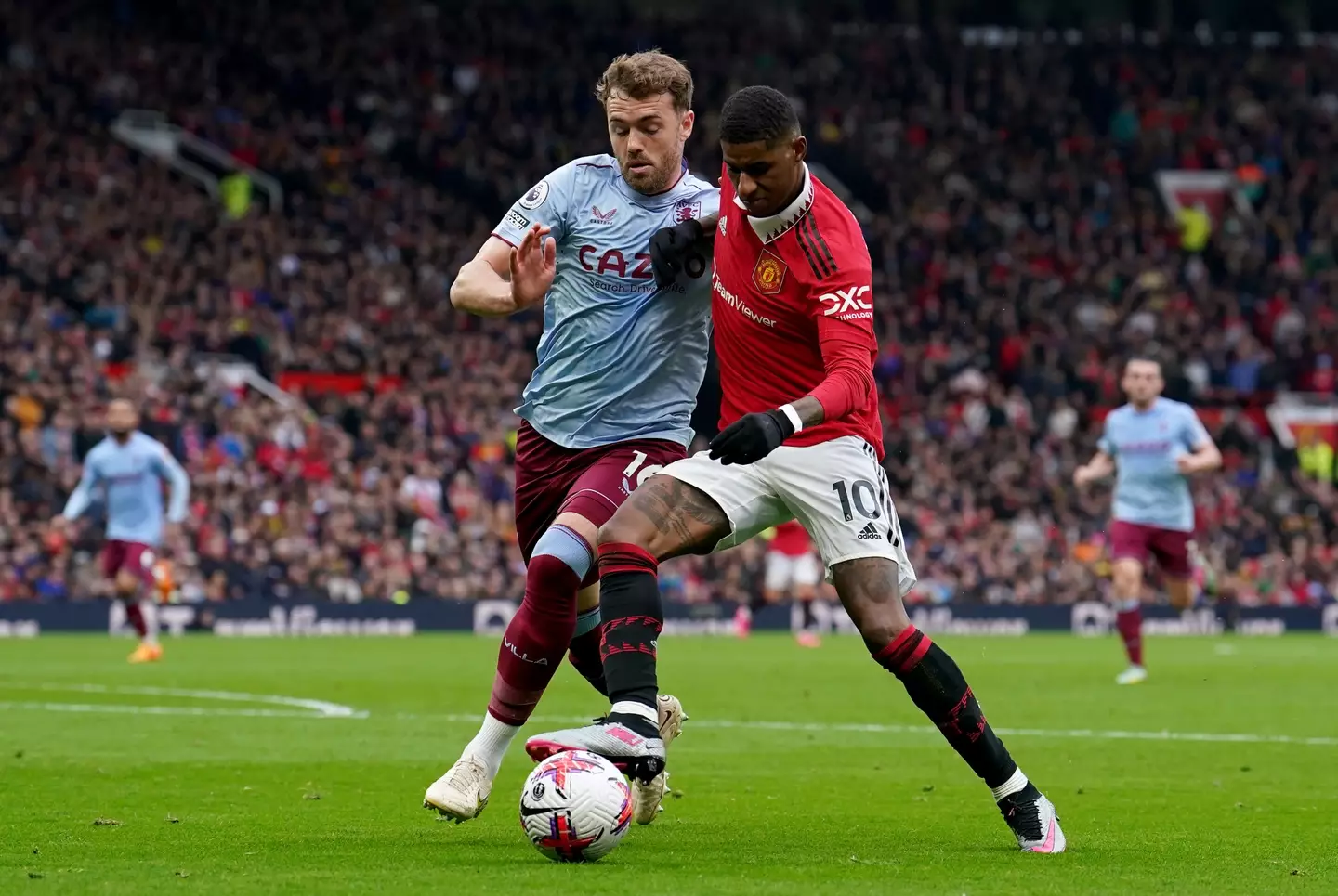 Marcus Rashford in action against Aston Villa. Image: PA