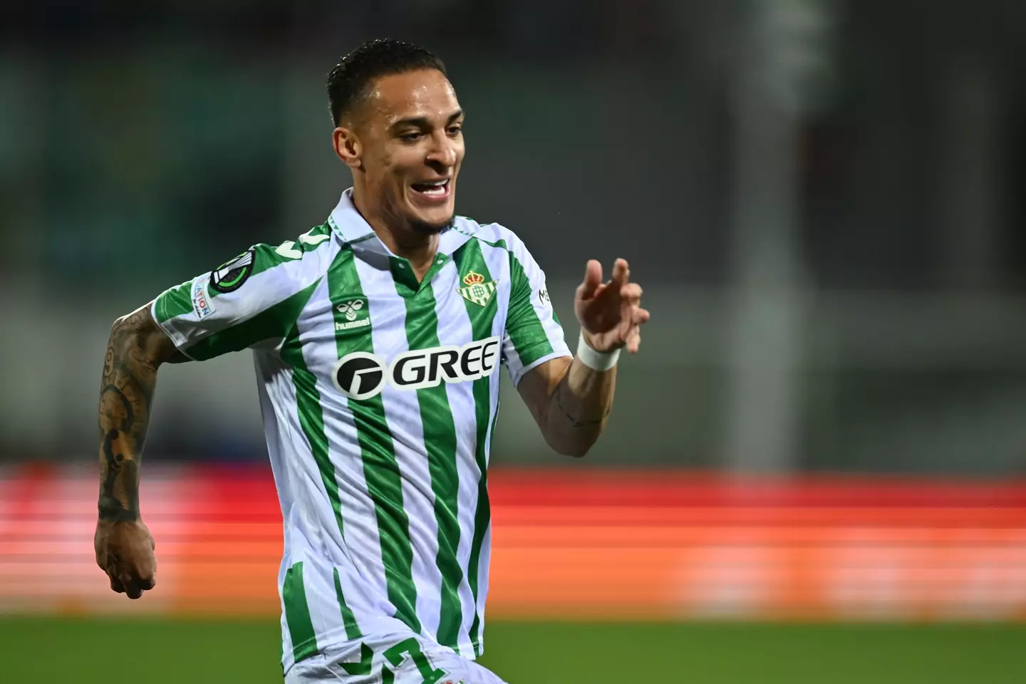 Antony wheels away in celebration after scoring for Real Betis. Image: Getty