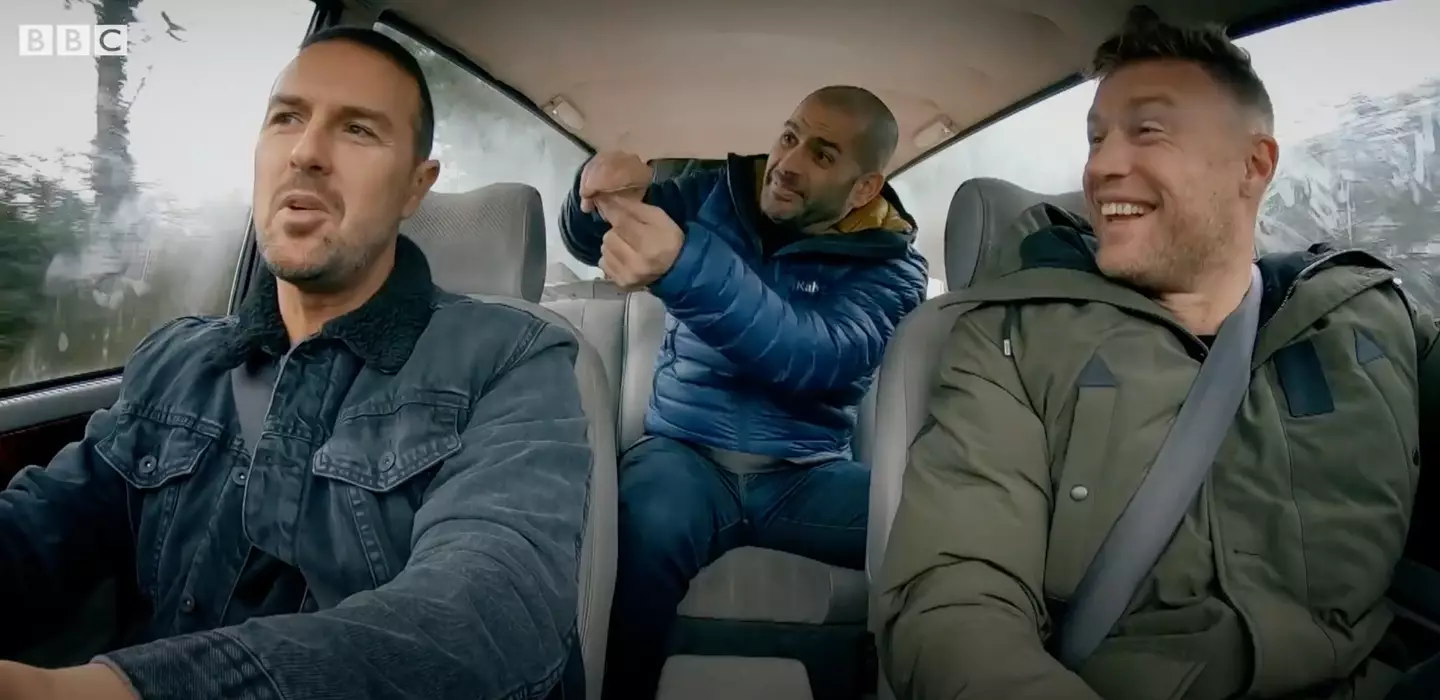 Paddy McGuinness (left) and Freddie Flintoff (right) during an episode of Top Gear (Credit:TopGear/YT/BBC)