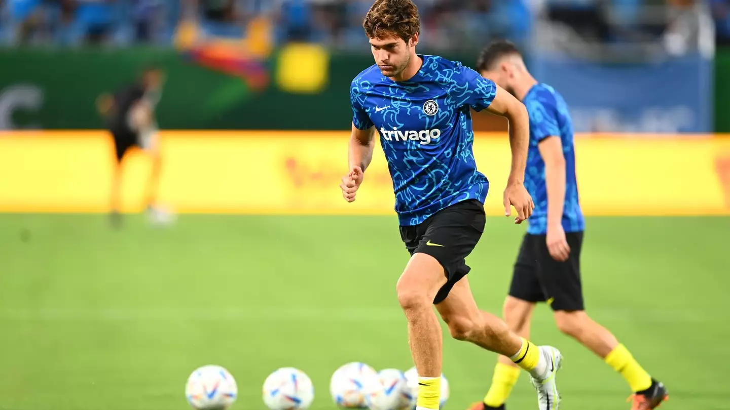 Marcos Alonso with the ball before a match. (Chelsea FC)