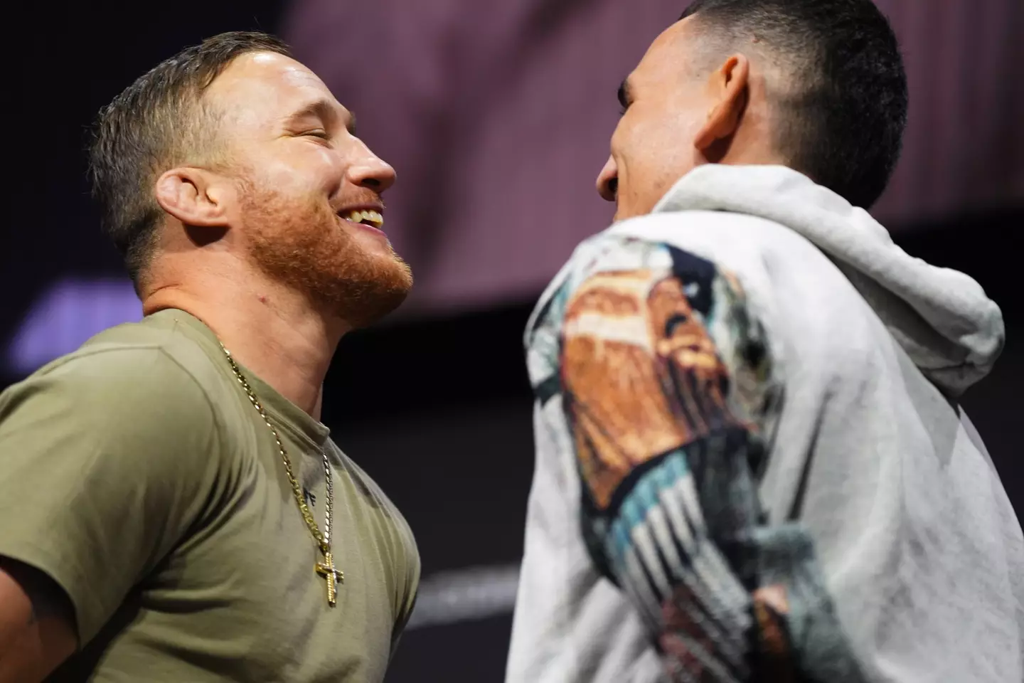 Justin Gaethje and Max Holloway face off ahead of UFC 300. Image: Getty