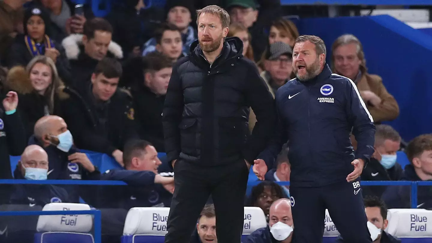 Graham Potter and coach Billy Reid at Stamford Bridge. (Alamy)