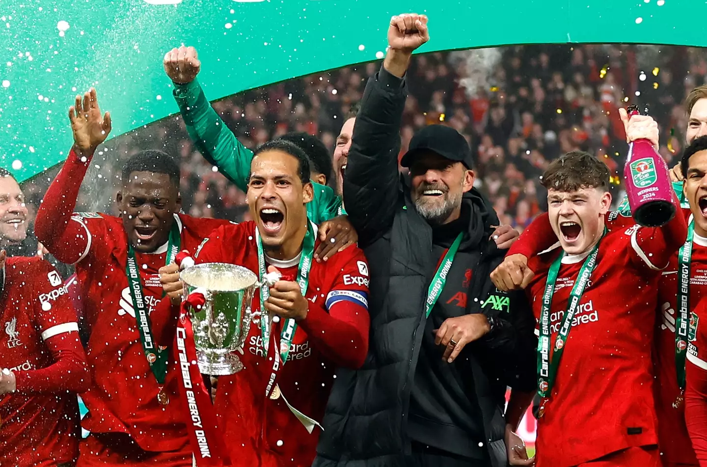 Liverpool celebrate winning this season's Carabao Cup. Image: Getty