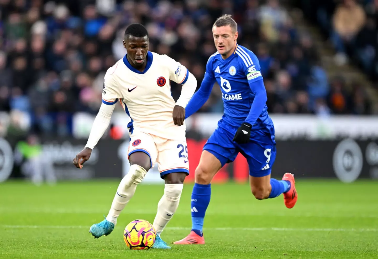 Jamie Vardy started up front for Leicester City for their Premier League match against Chelsea on Saturday. (Image: Getty)
