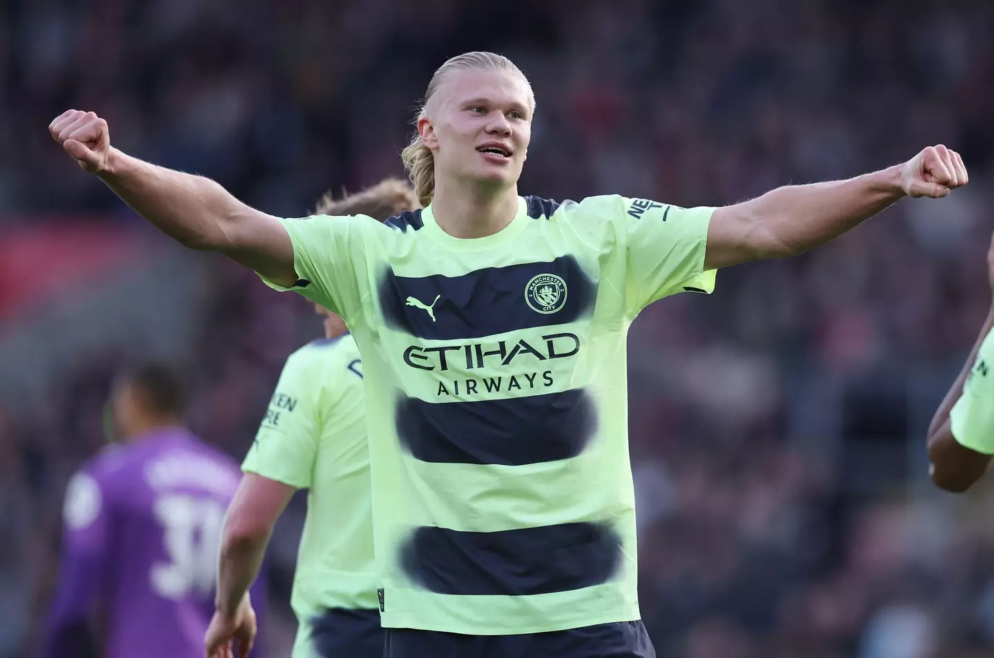 Erling Haaland celebrates after scoring against Southampton. Image: Alamy