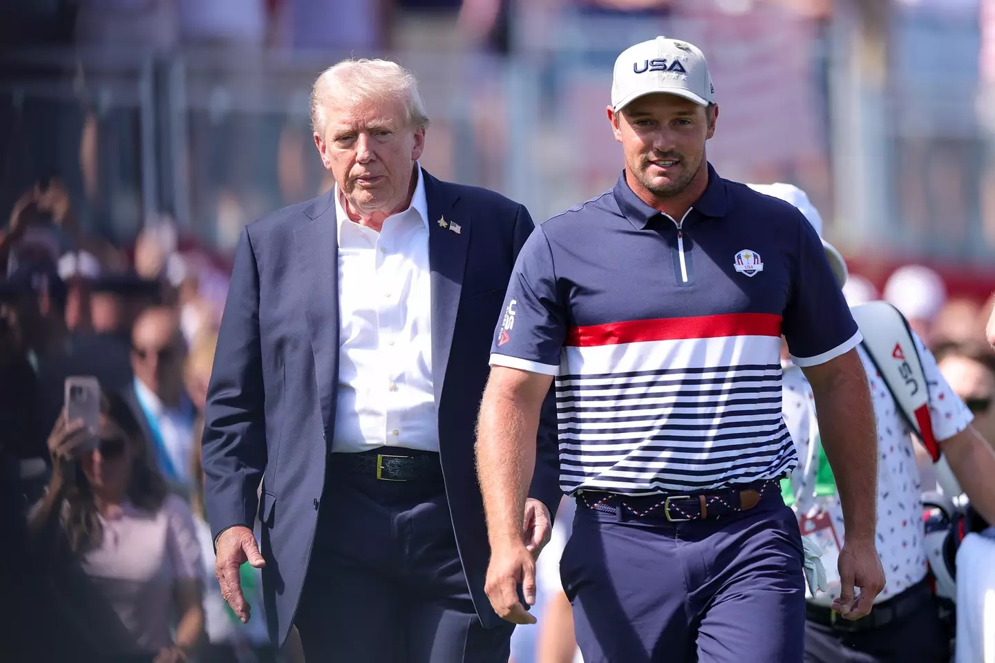 Donald Trump and Bryson DeChambeau at the Ryder Cup. (Image: Andrew Redington / Staff via Getty)