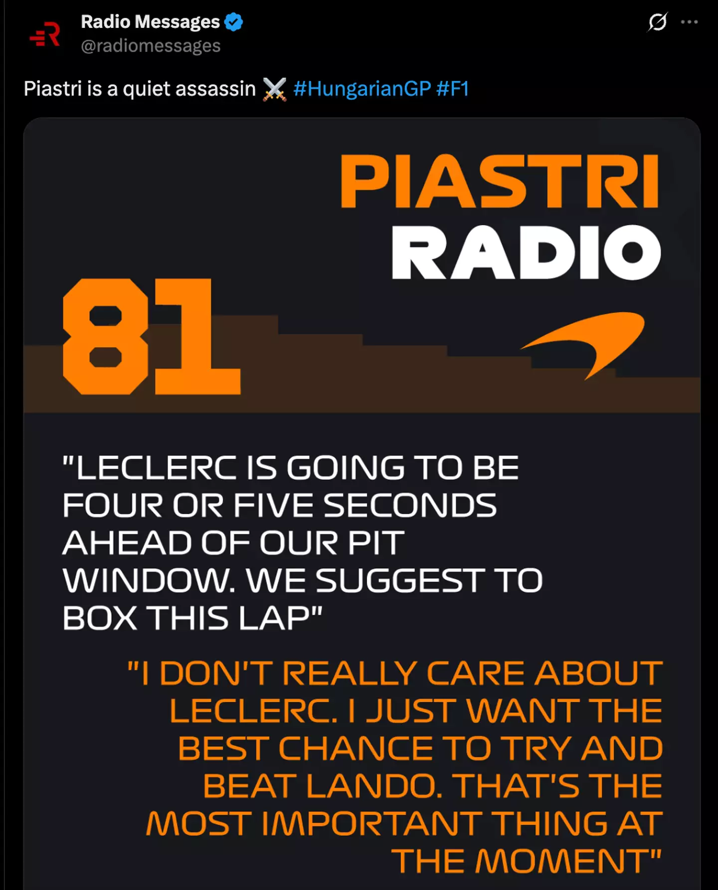 Piastri was less than happy over the radio (Image: F1)