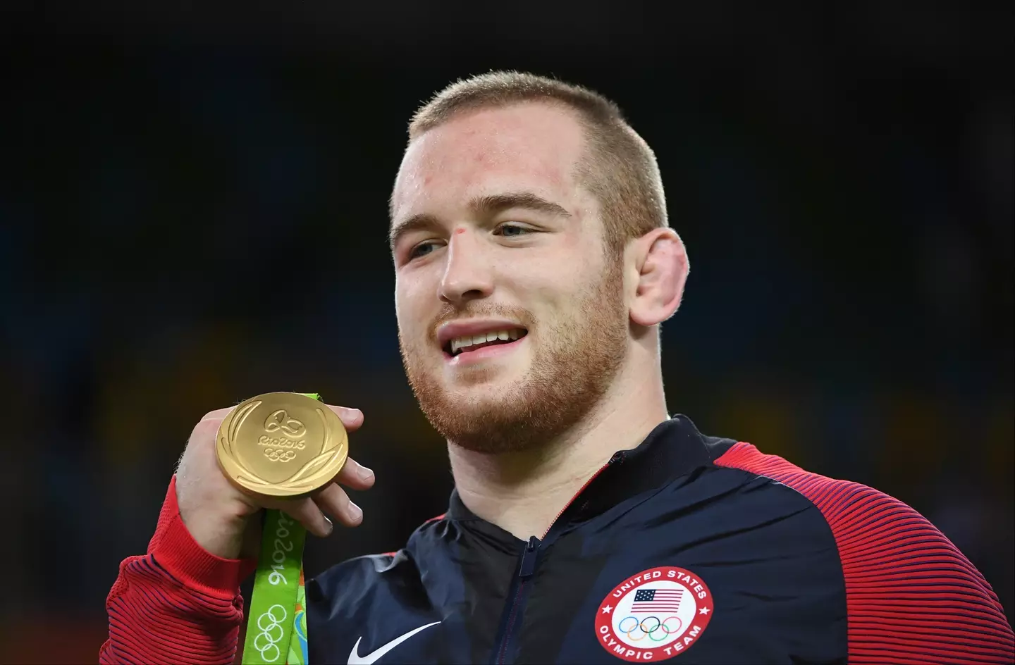 Kyle Snyder celebrates winning gold at the 2016 Olympics. Image: Getty