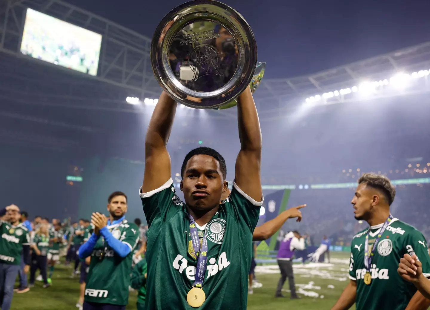 Endrick with the Brasileiro Championship trophy. Image: Alamy