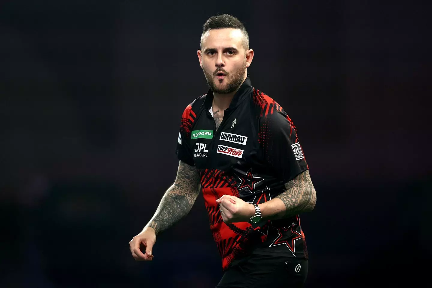 Joe Cullen during his second round match against Mensur Suljovic. Image: Getty