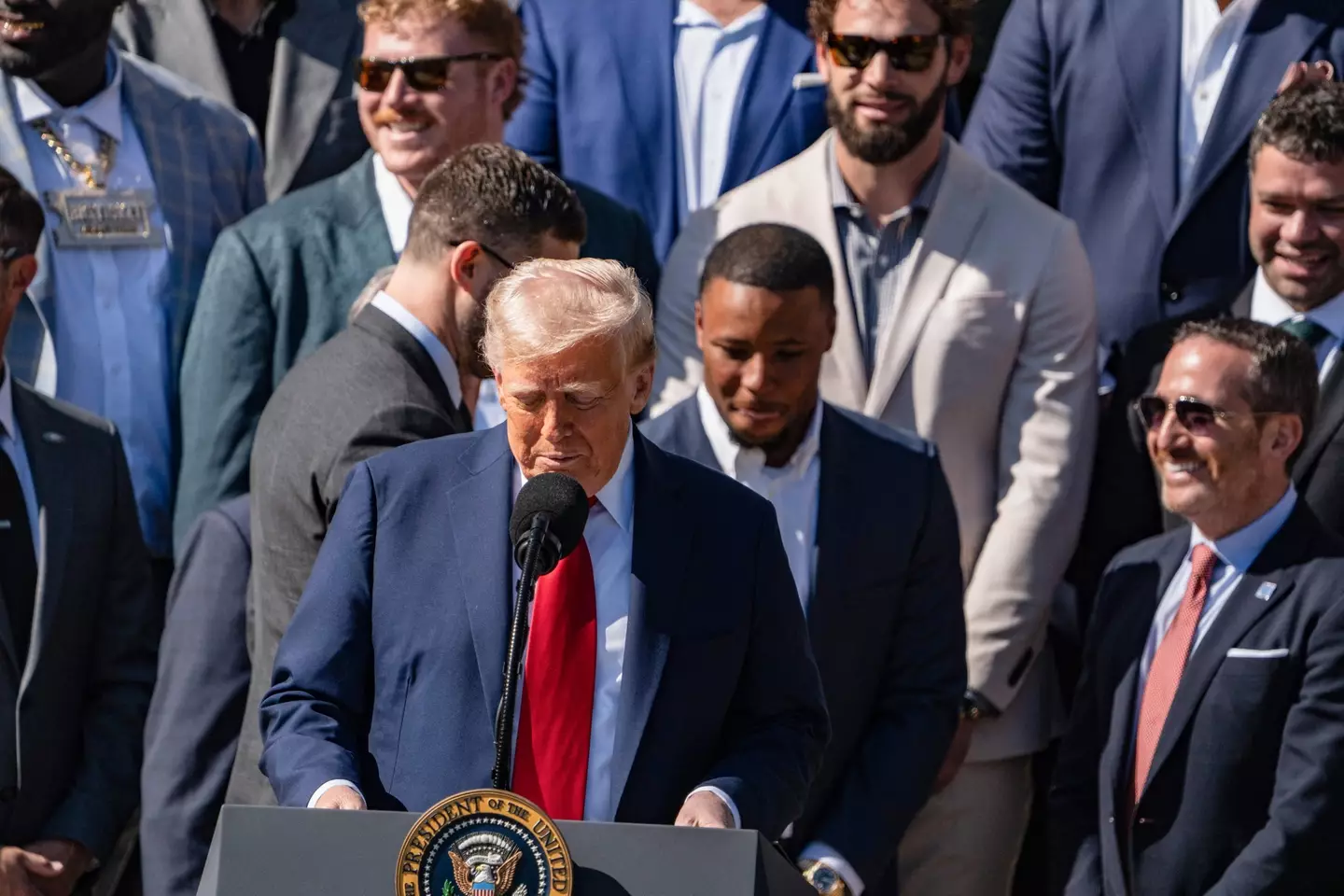 Donald Trump welcomed the Philadelphia Eagles at the White House. Image: Getty