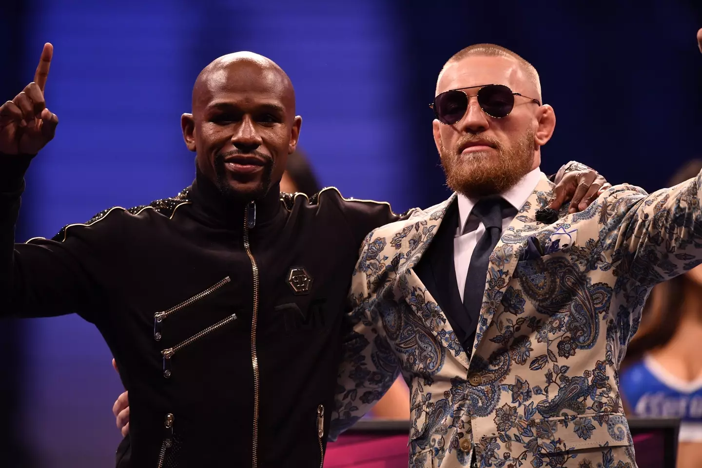 Floyd Mayweather and Conor McGregor after their boxing bout. Image: Getty