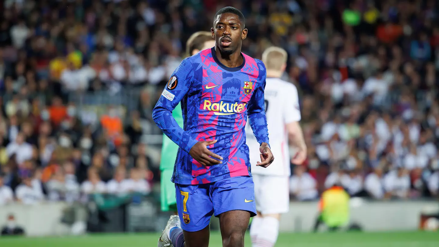 Ousmane Dembele in action during the Uefa Europa League match between FC Barcelona and Eintracht Frankfurt at the Camp Nou Stadium.