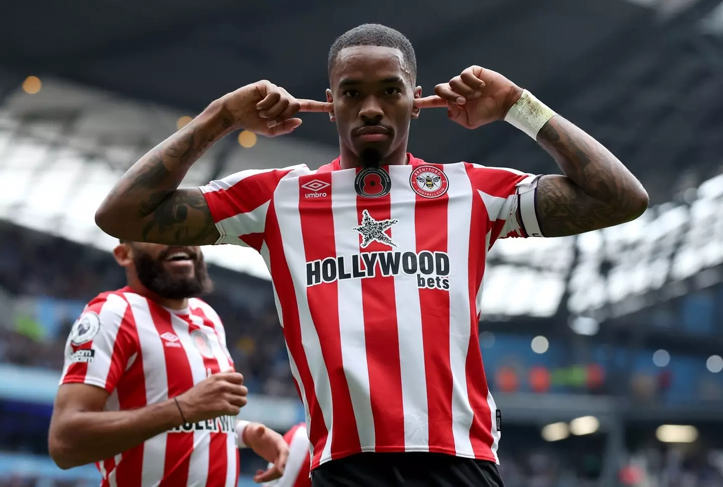 Ivan Toney celebrates scoring against Manchester City. Image: Alamy