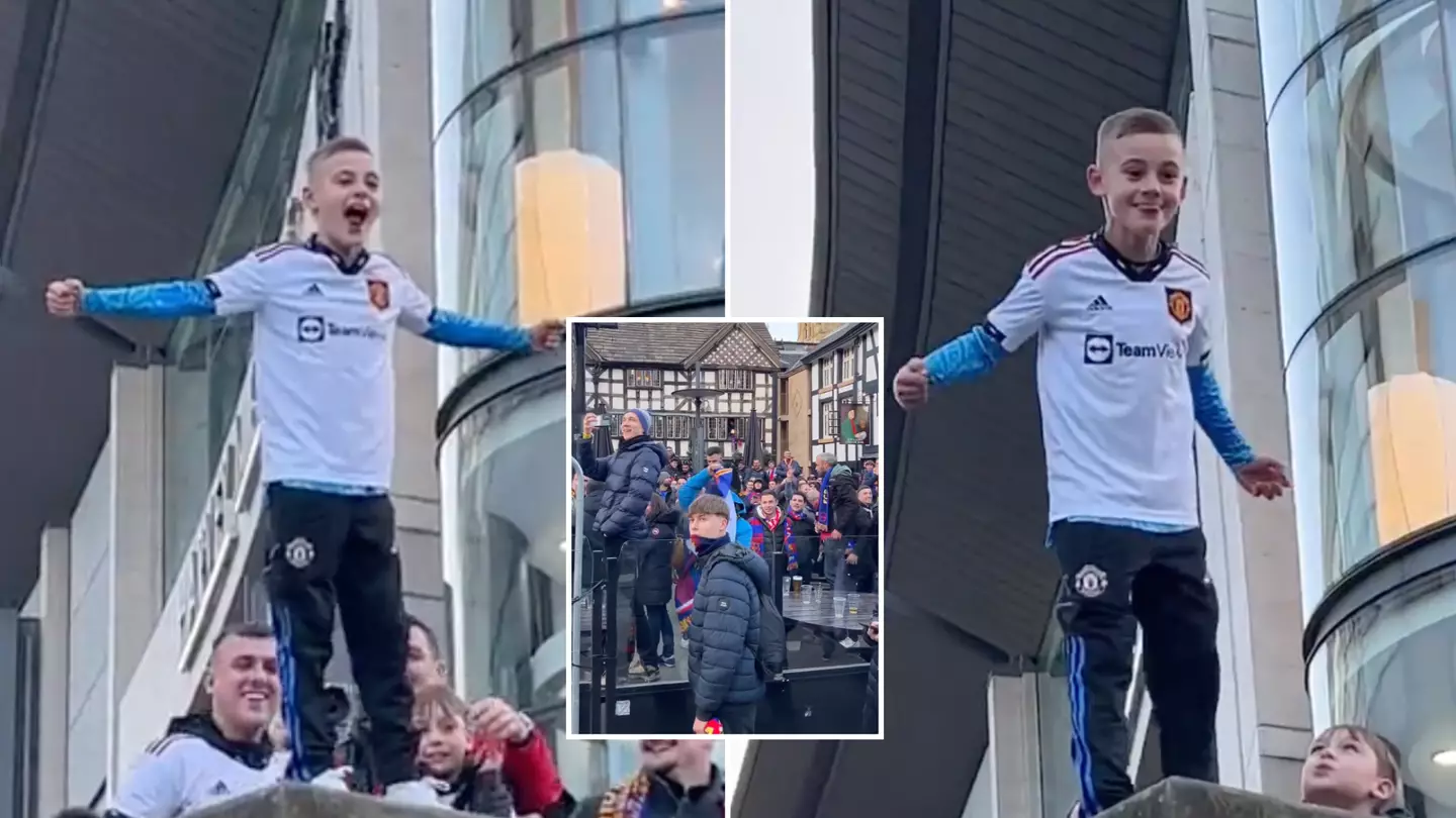 Young Manchester United fan hilariously squares up to hundreds of Barcelona supporters