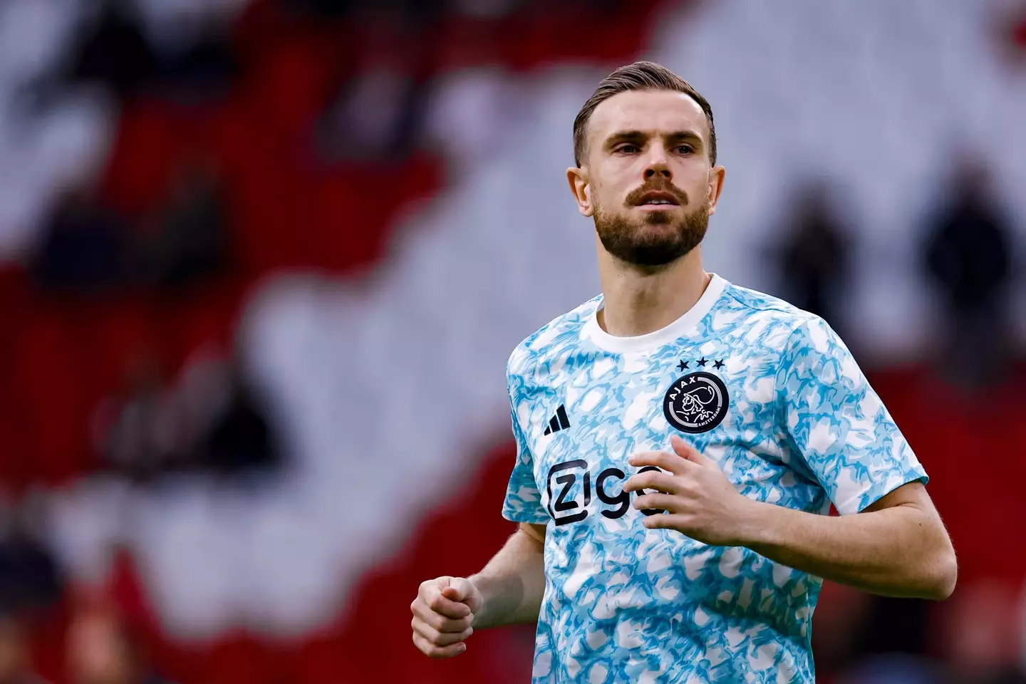 Jordan Henderson during the warm-up. Image: Getty 