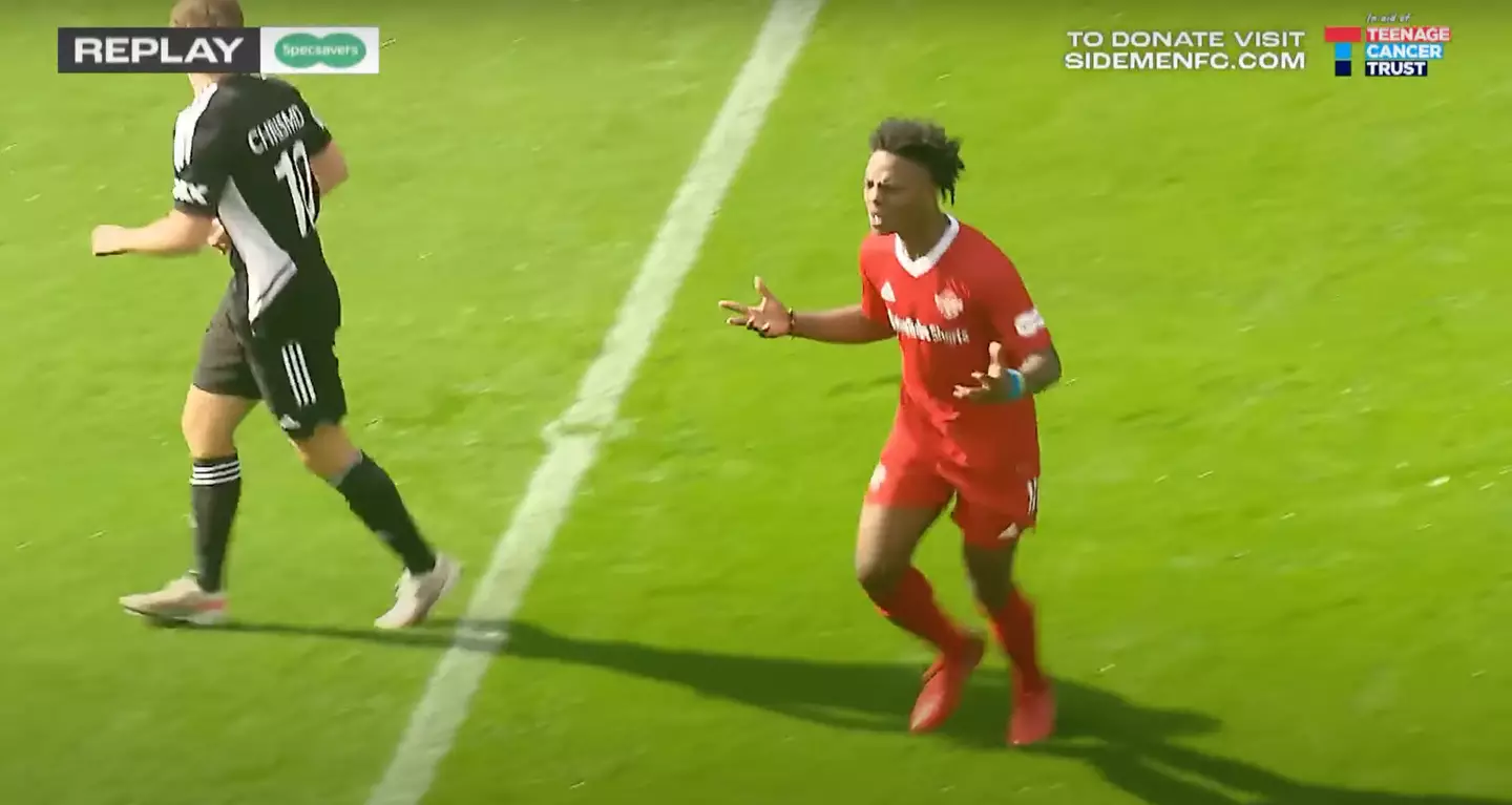 IShowSpeed’s reaction after wiping out KSI only 17 seconds into YouTube All Stars vs Sidemen FC.