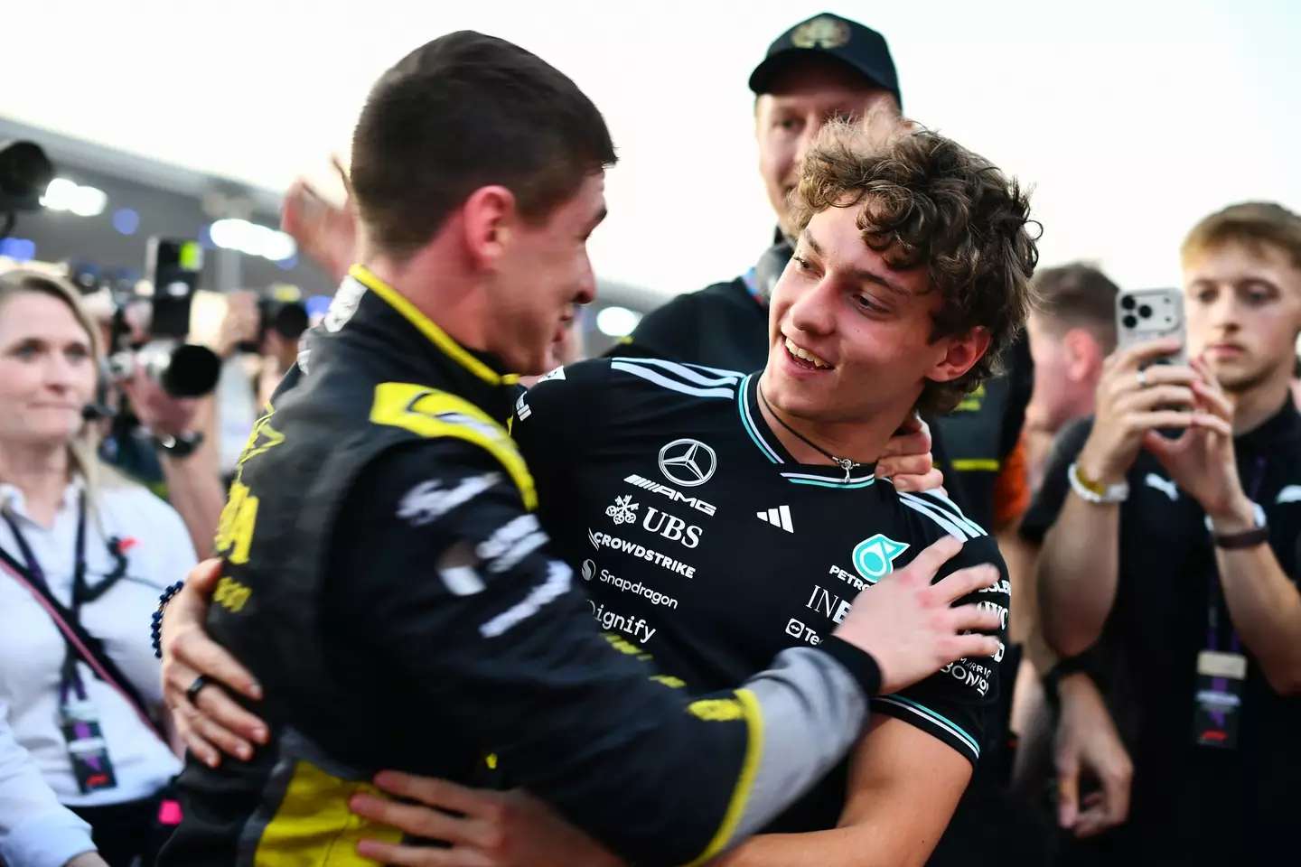 Leonardo Fornaroli celebrating with Kimi Antonelli in Qatar (credit: getty)