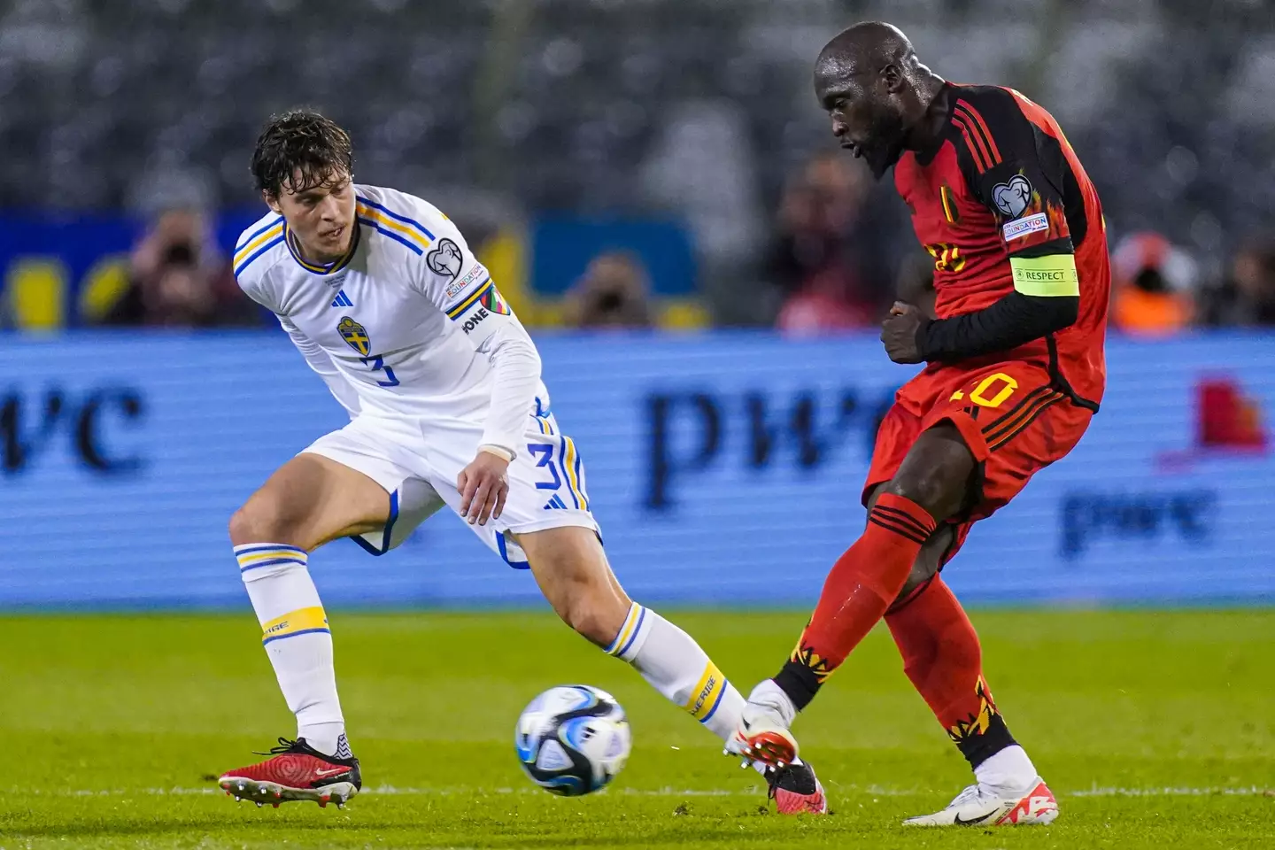 Victor Lindelof in action against Belgium. Image: Getty