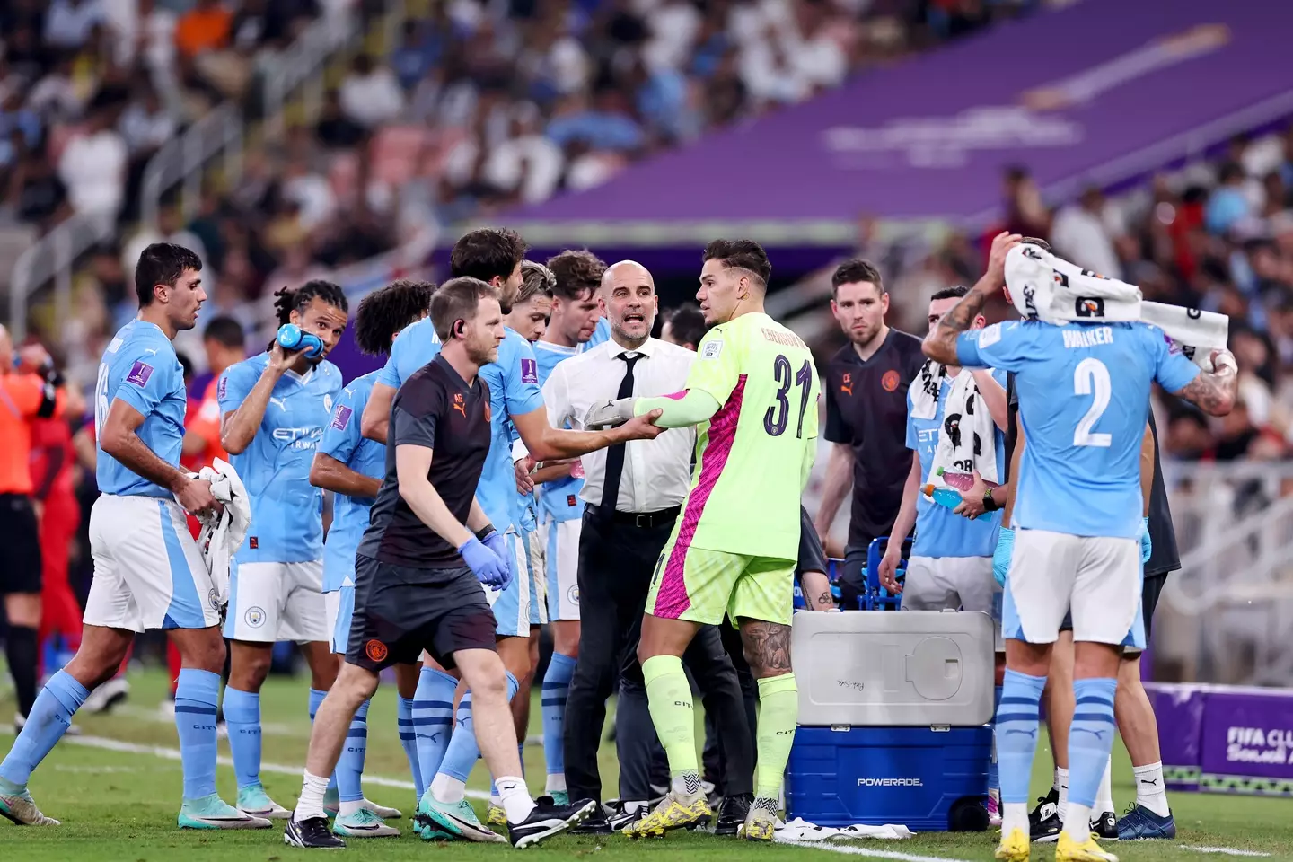 Manchester City during a drinks break.