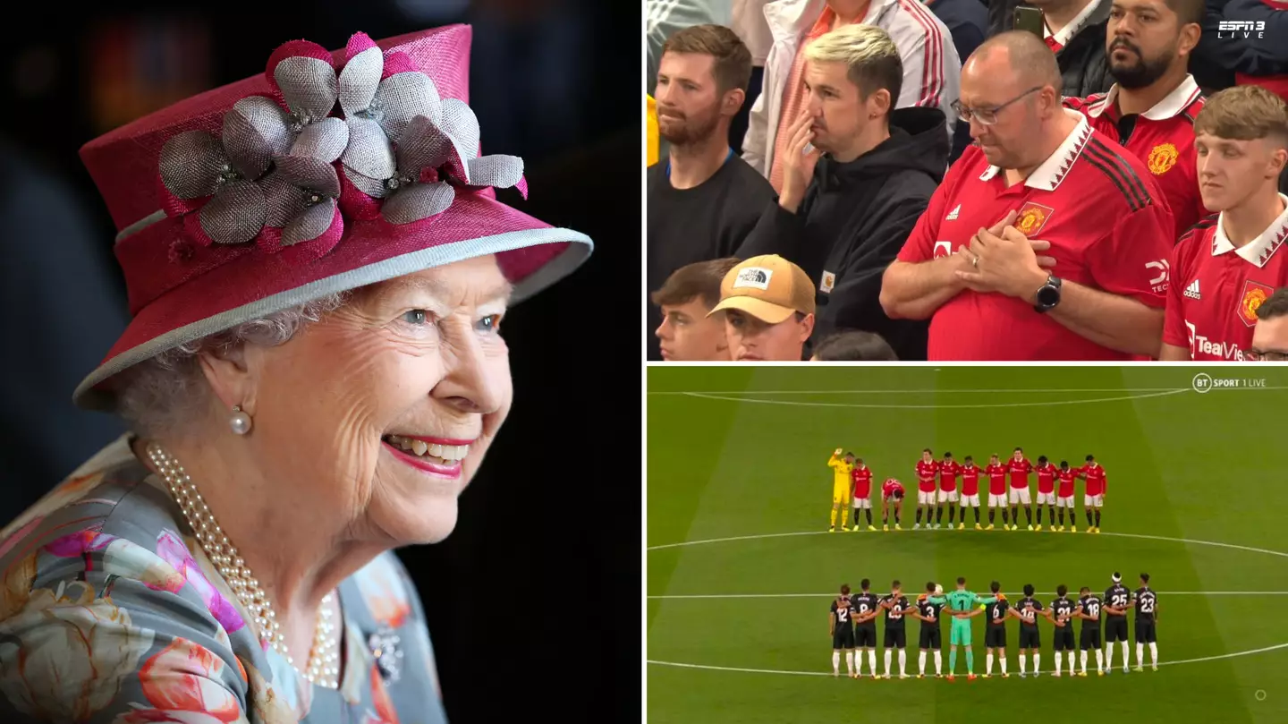 Fans inside Old Trafford pay tribute to The Queen following her death