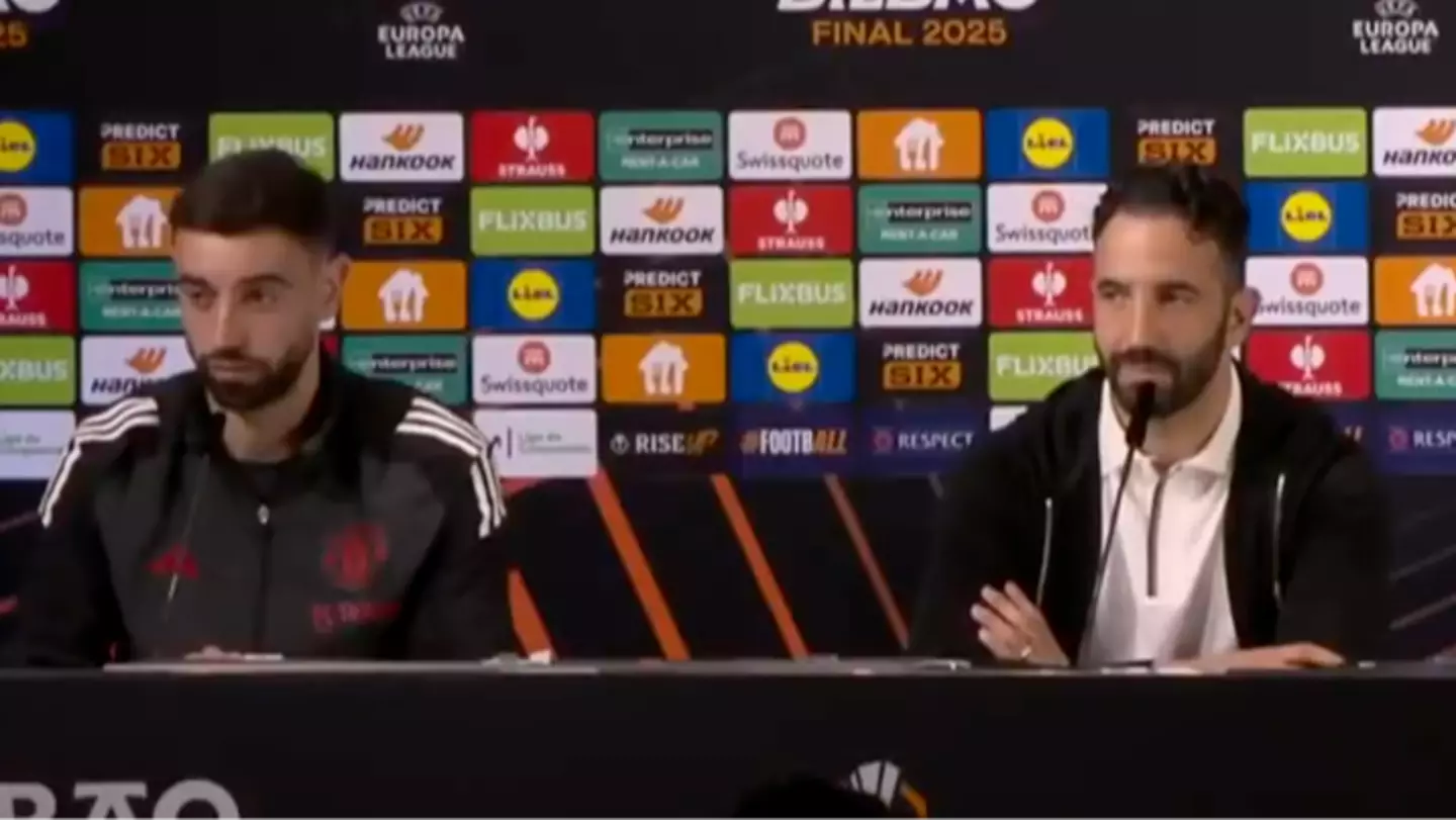Bruno Fernandes interrupts reporter with telling comment about Ruben Amorim's future ahead of critical Europa League final