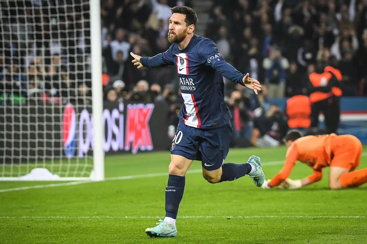 Messi celebrates his first against Maccabi. (Image