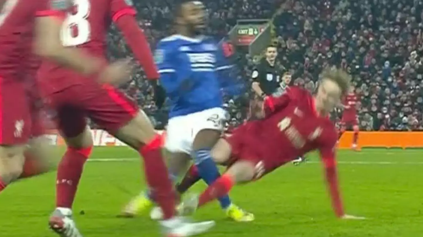 Liverpool Youngster Tyler Morton Somehow Avoided A Red Card With Dangerous Tackle In EFL Cup Win
