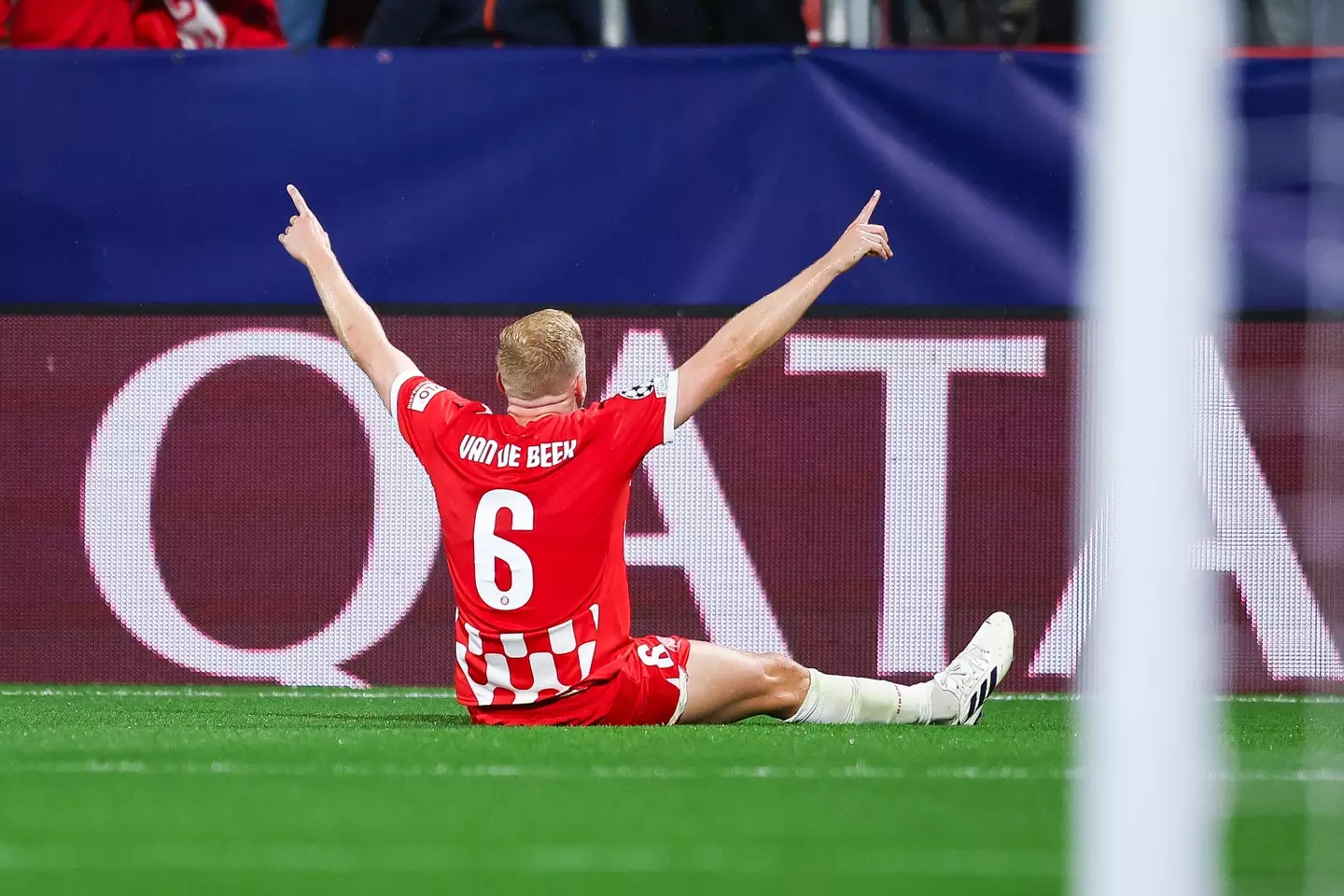 Van de Beek celebrates after scoring in a Champions League clash against Feyenoord in October. Image credit: Getty