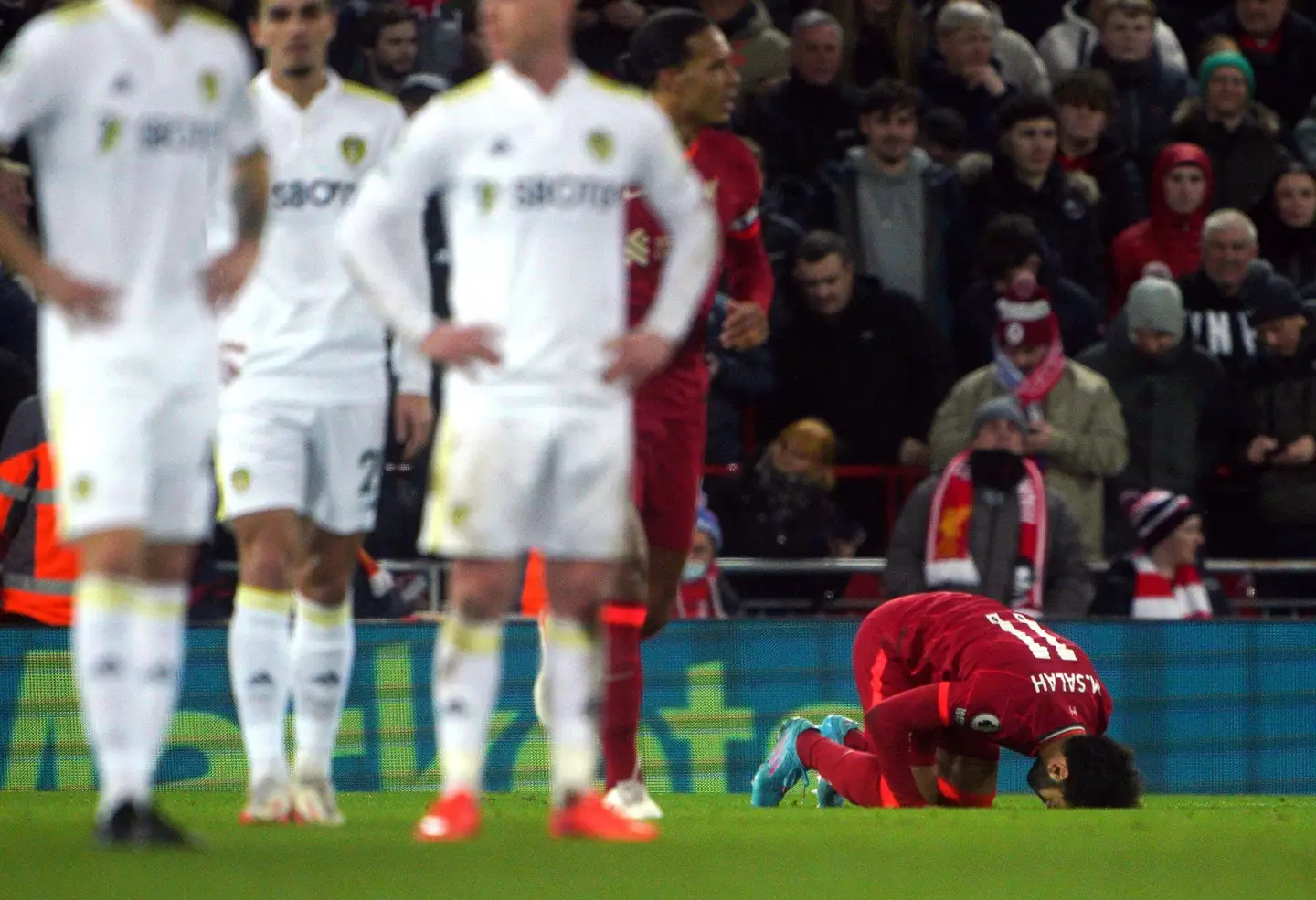 Mohamed Salah celebrates after scoring a goal for Liverpool. Image: Alamy