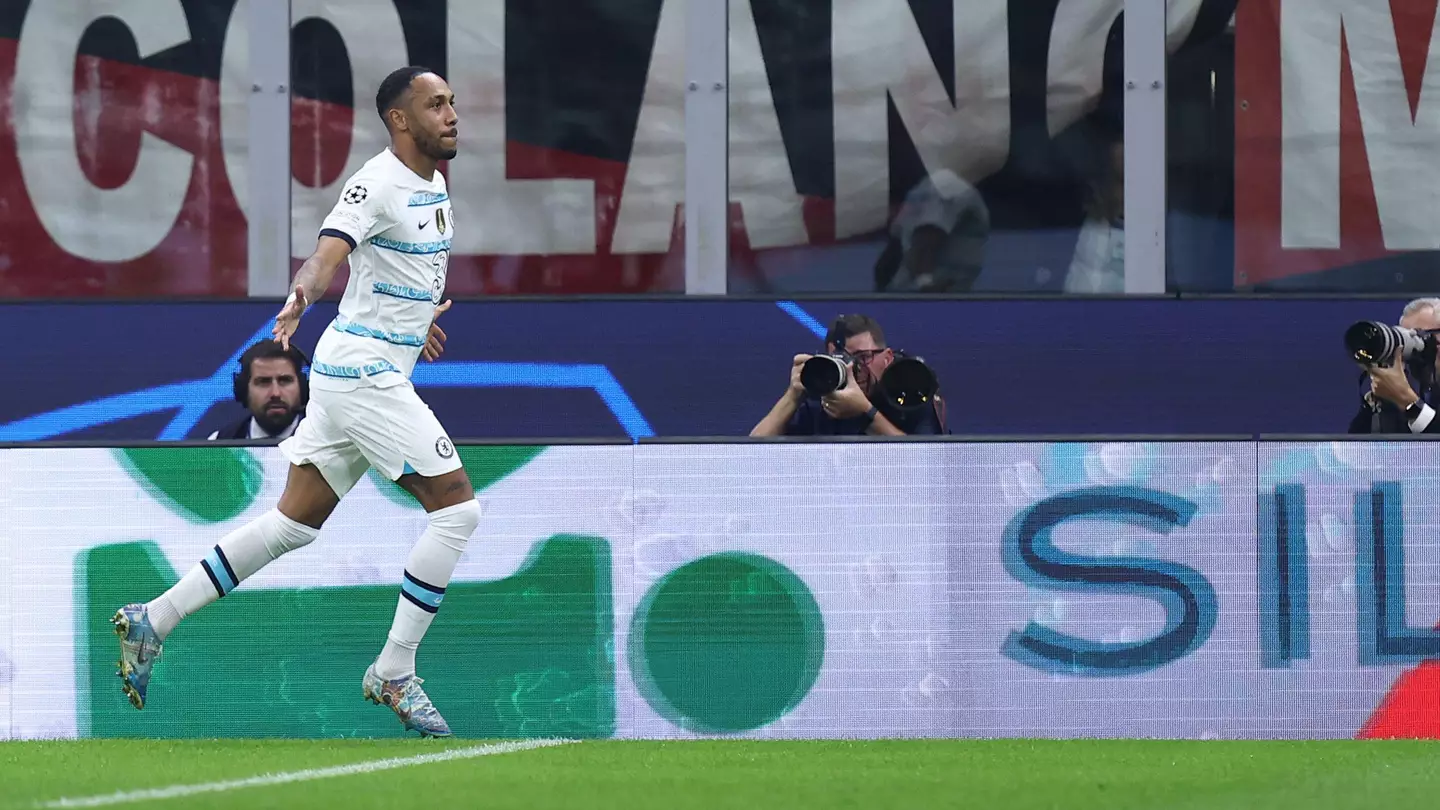 Pierre-Emerick Aubameyang after his goal against AC Milan. (Alamy)