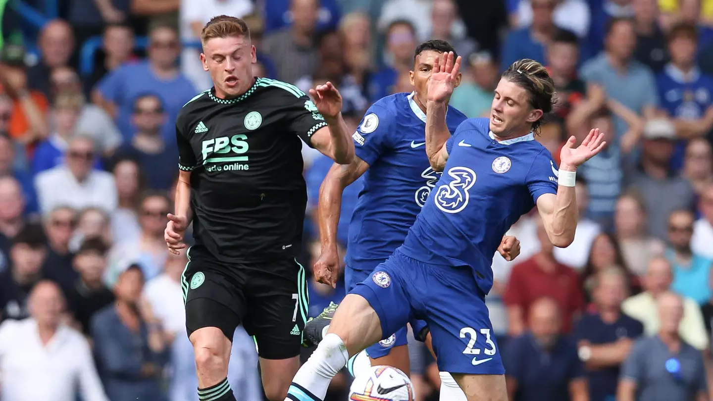 Conor Gallagher was dismissed for a second yellow card against Leicester. (Alamy)