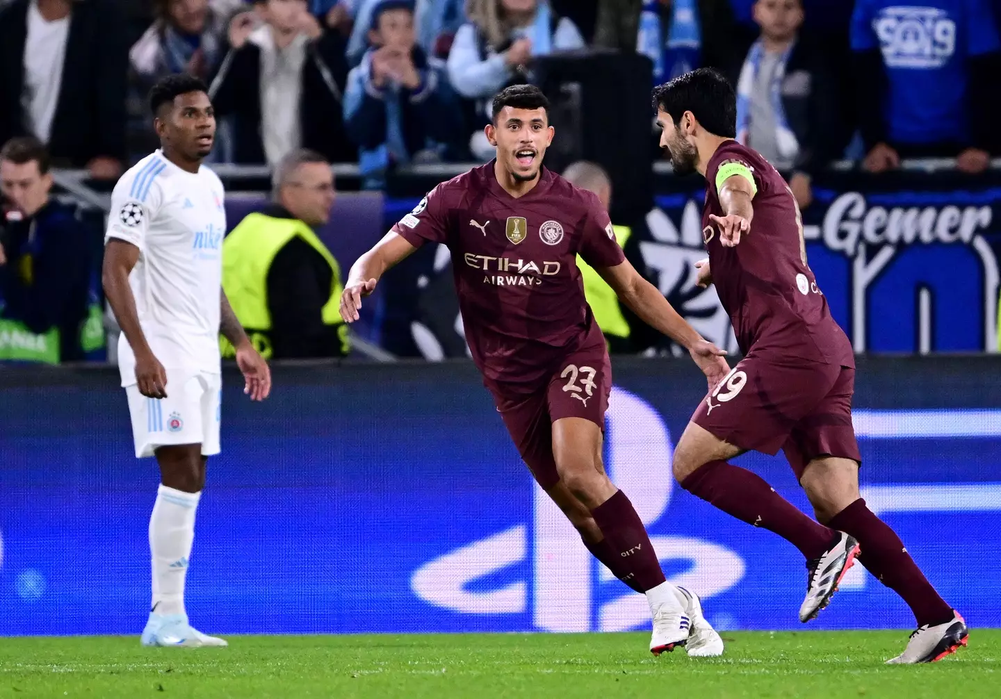 Matheus Nunes celebrates Manchester City's opening goal. Image: Getty