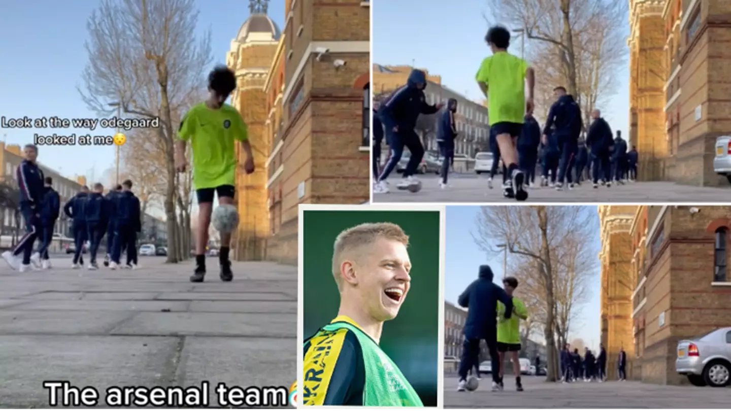 Video emerges of Oleksandr Zinchenko's kickabout with young fan in the street, gets embarrassed in front of his Arsenal teammates