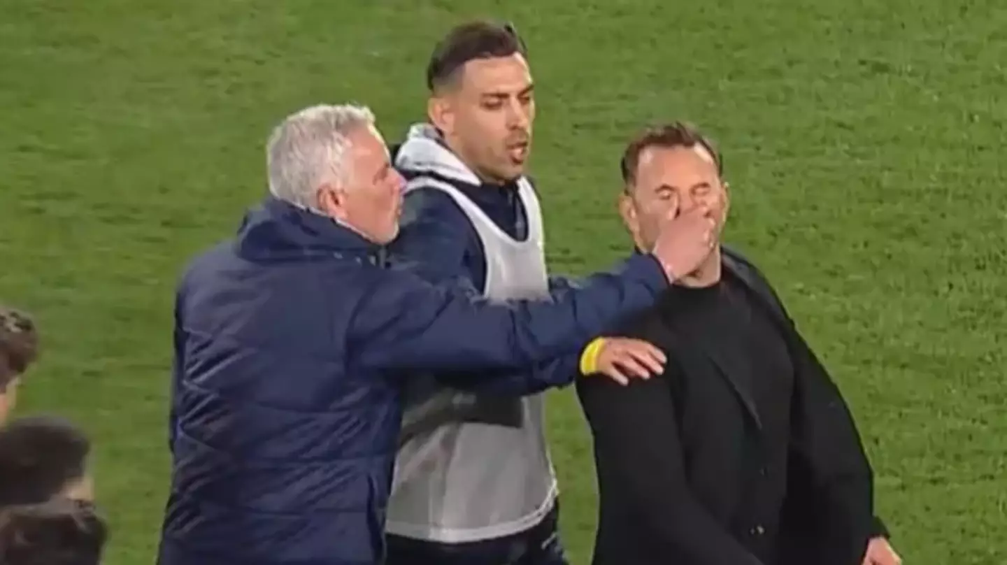 Jose Mourinho has to be restrained after putting his hands on Galatasaray manager as three players sent off in mass brawl