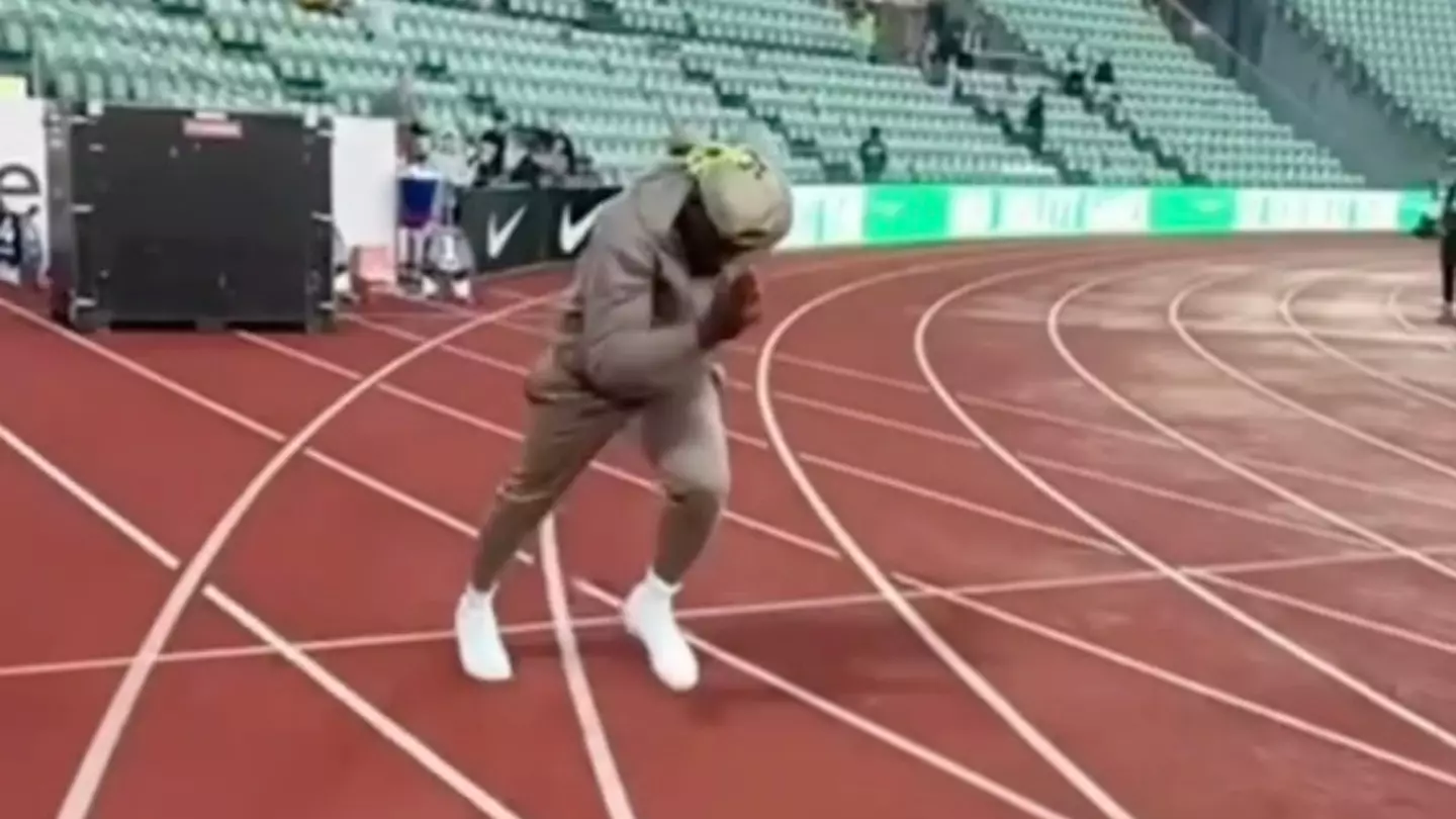 Footage emerges of Usain Bolt making his return to the race track as Justin Gatlin immediately reacts
