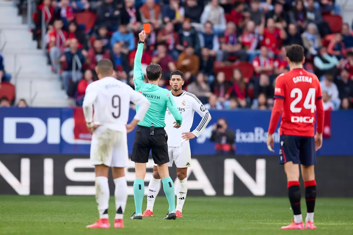 Jude Bellingham was sent off in controversial fashion against Osasuna. Image: Getty