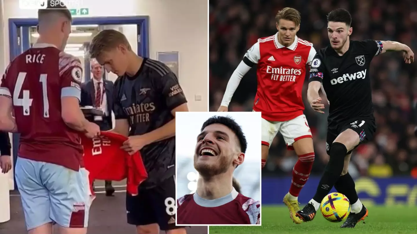 Martin Odegaard caught signing Arsenal shirt for Declan Rice as transfer rumours swirl