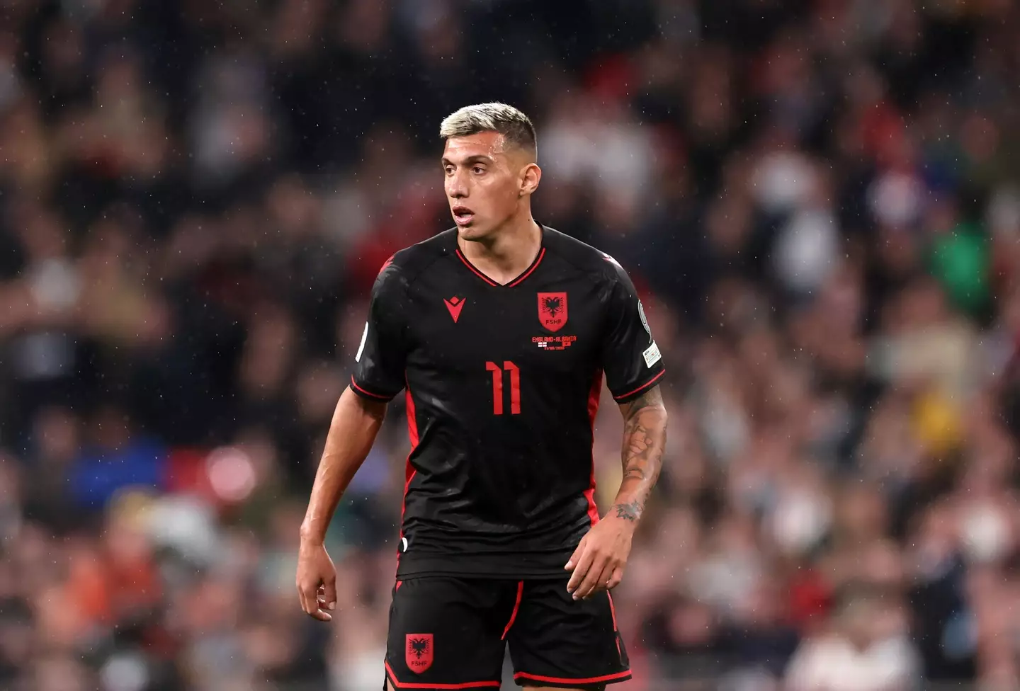 Myrto Uzuni in action for Albania against England. Image: Getty