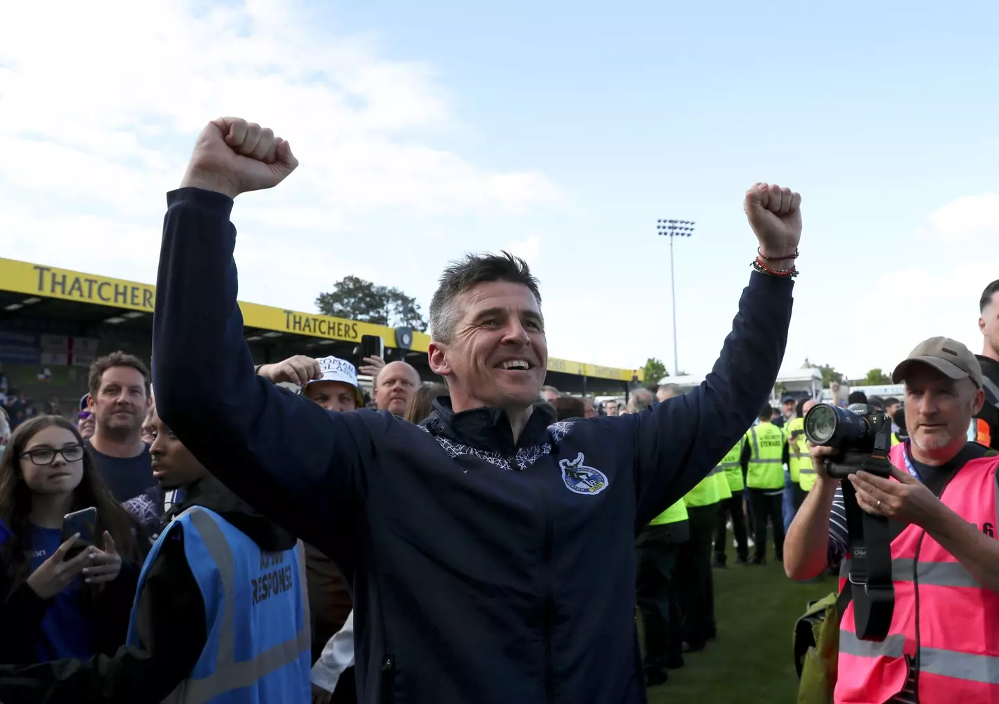 Barton celebrating Bristol Rovers promotion to League One. Image: Alamy