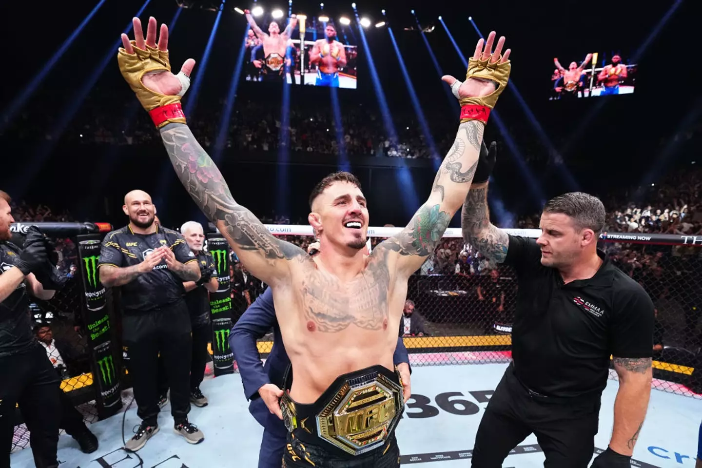Tom Aspinall defended his UFC interim heavyweight title in July last year. (Image: Getty)